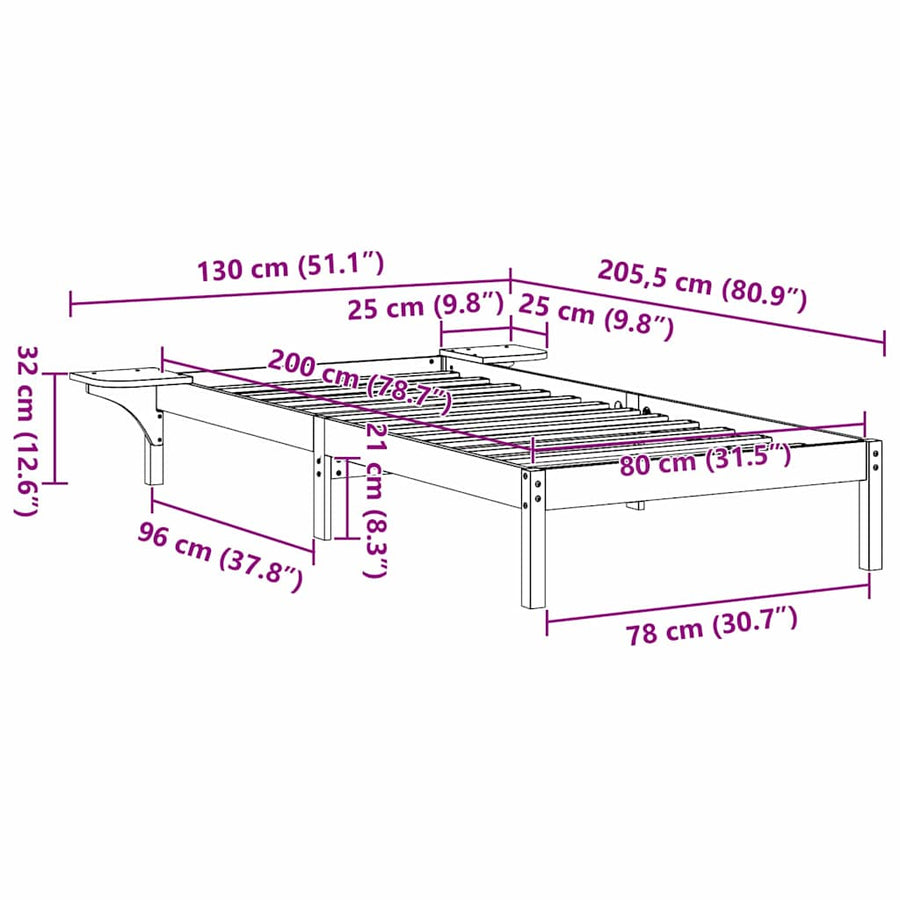 Bedframe met nachttafels Bruin 80 x 200 cm Wasbruin