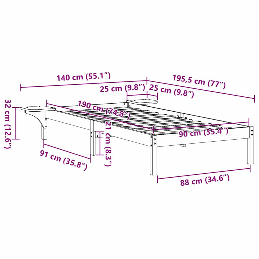 Bedframe met nachttafels Bruin 90 x 190 cm Bruin