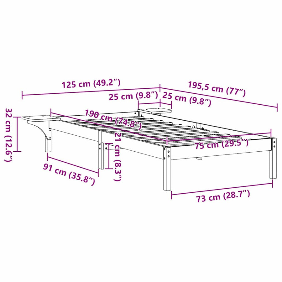 Bedframe met nachttafels Bruin 75 x 190 cm Bruin
