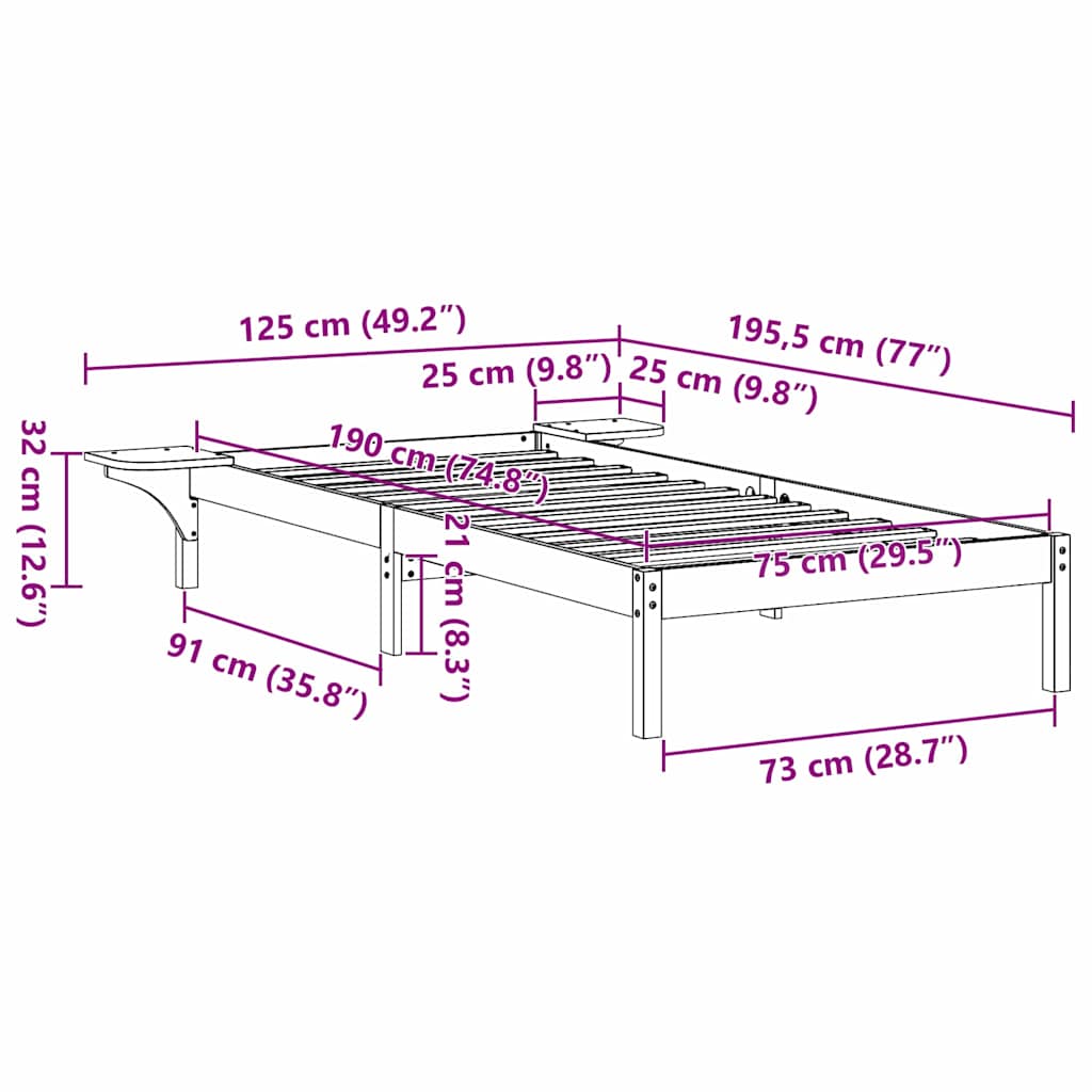 Bedframe met nachttafels Bruin 75 x 190 cm Wasbruin
