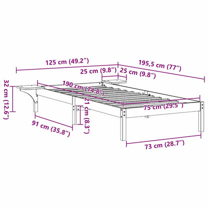 Bedframe met nachttafels Bruin 75 x 190 cm Wasbruin