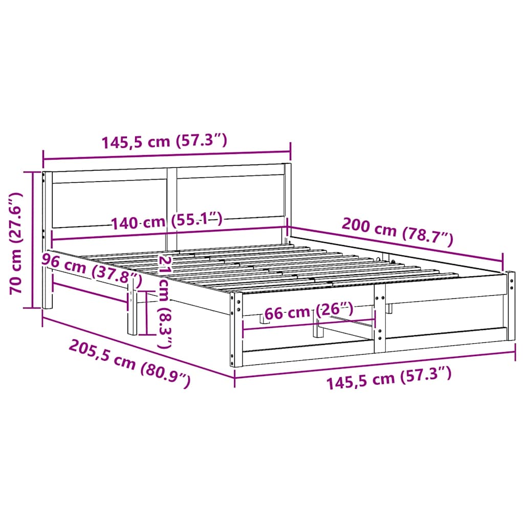 Bedframe met Hoofdeinde 140x200 cm van Massief Vurenhout
