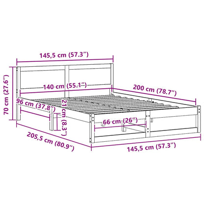 Bedframe met Hoofdeinde 140x200 cm van Massief Vurenhout