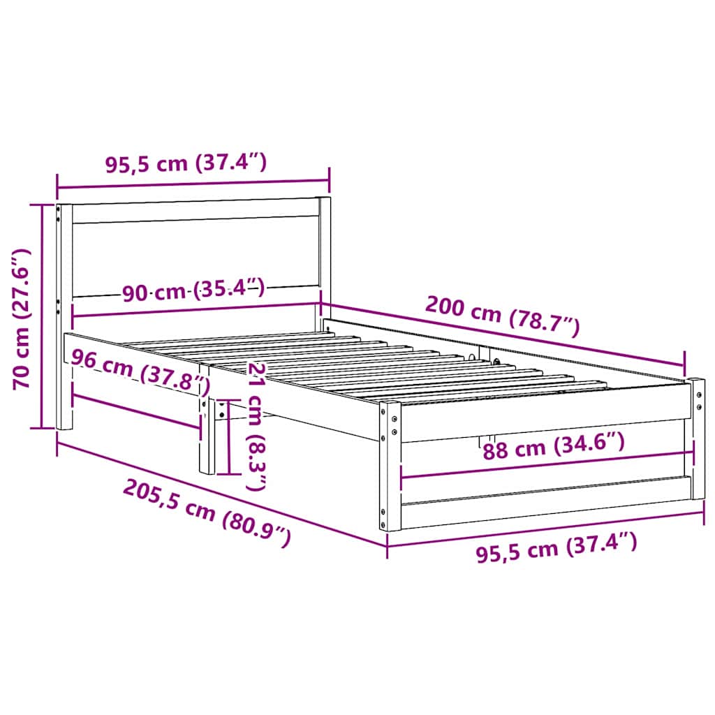 Bedombouw met Hoofdbord 90x200 cm Massief Hout