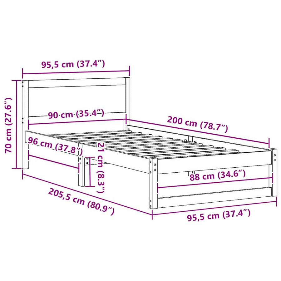 Bedombouw met Hoofdbord 90x200 cm Massief Hout