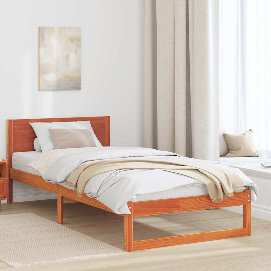 Bedframe met Hoofdeinde Wasbruin 75x190 cm Massief Vurenhout