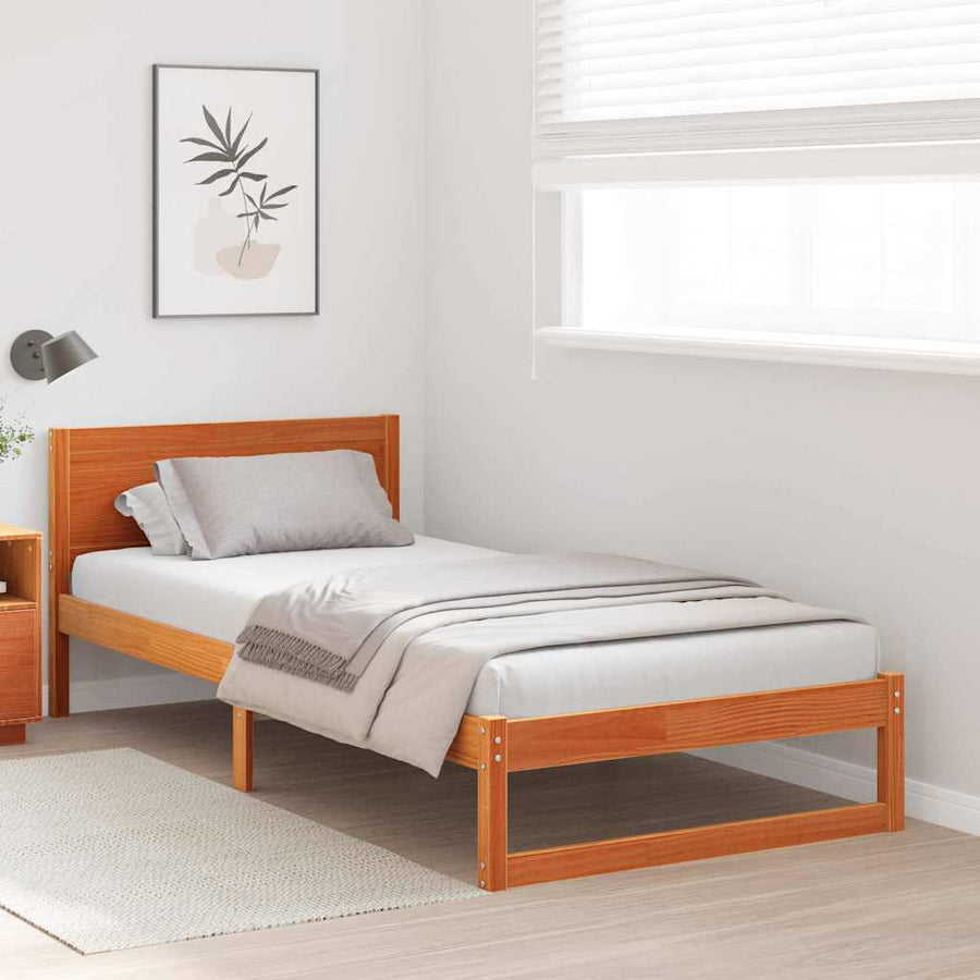 Bedframe met Hoofdeinde Wasbruin 75x190 cm Massief Vurenhout