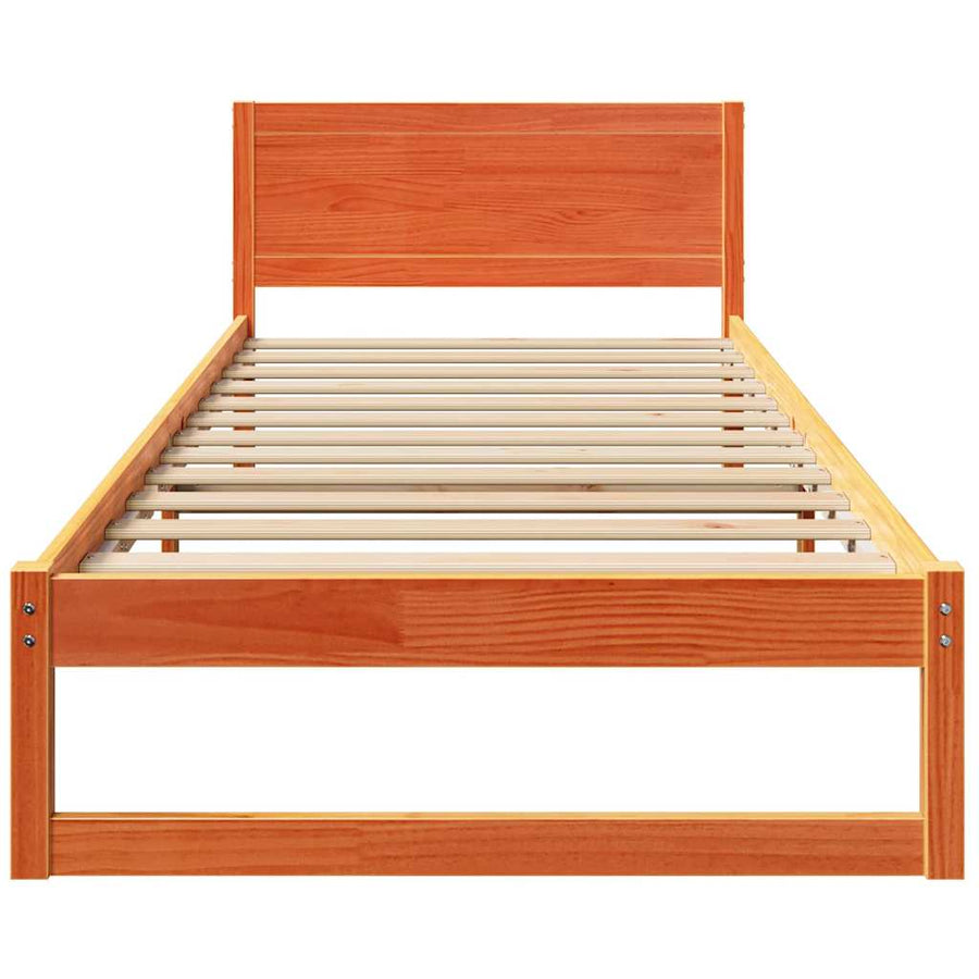 Bedframe met Hoofdeinde Wasbruin 75x190 cm Massief Vurenhout