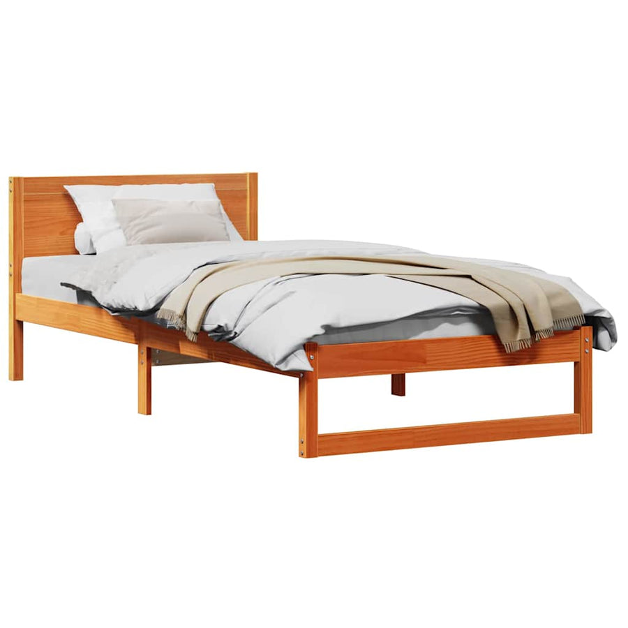 Bedframe met Hoofdeinde Wasbruin 75x190 cm Massief Vurenhout