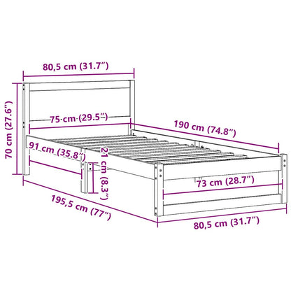 Bedframe met Hoofdeinde Wasbruin 75x190 cm Massief Vurenhout