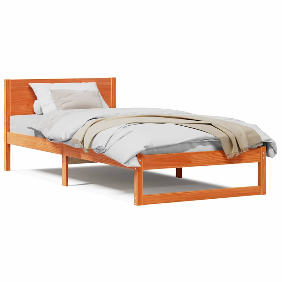 Bedframe met Hoofdeinde Wasbruin 75x190 cm Massief Vurenhout