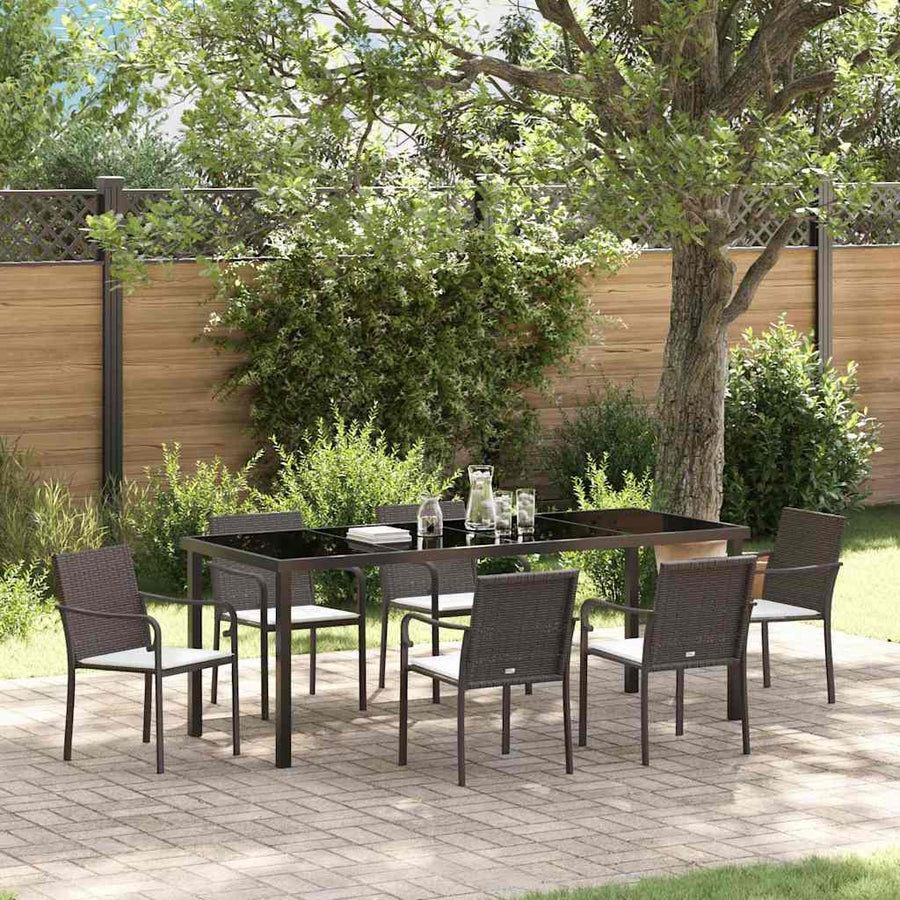 Tuin Eettafelset 7 Pcs Bruin En Zwart Pe Rattan