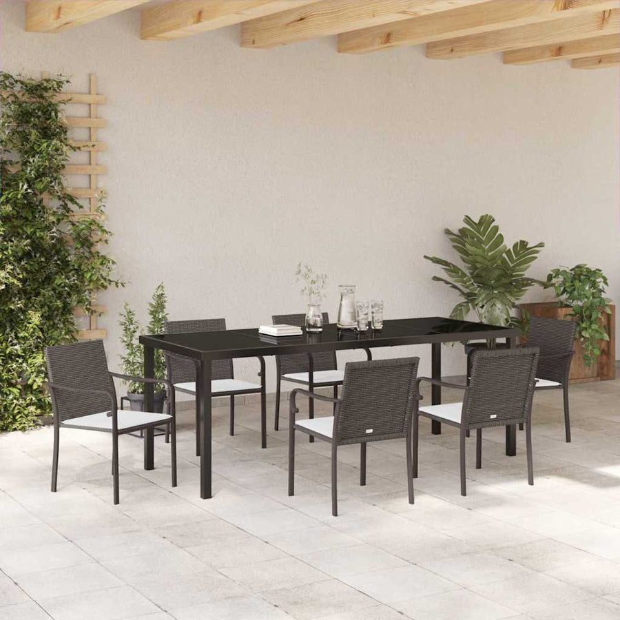 Tuin Eettafelset 7 Pcs Bruin En Zwart Pe Rattan