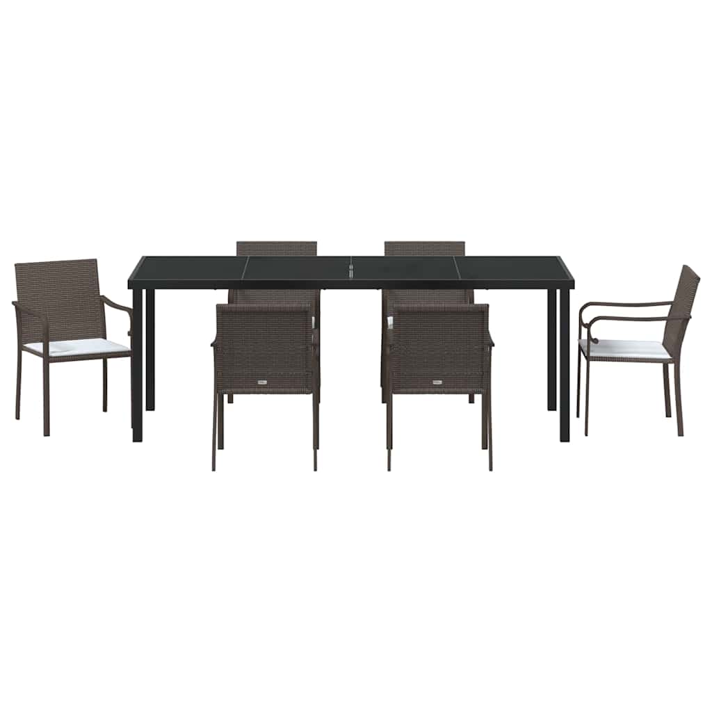 Tuin Eettafelset 7 Pcs Bruin En Zwart Pe Rattan