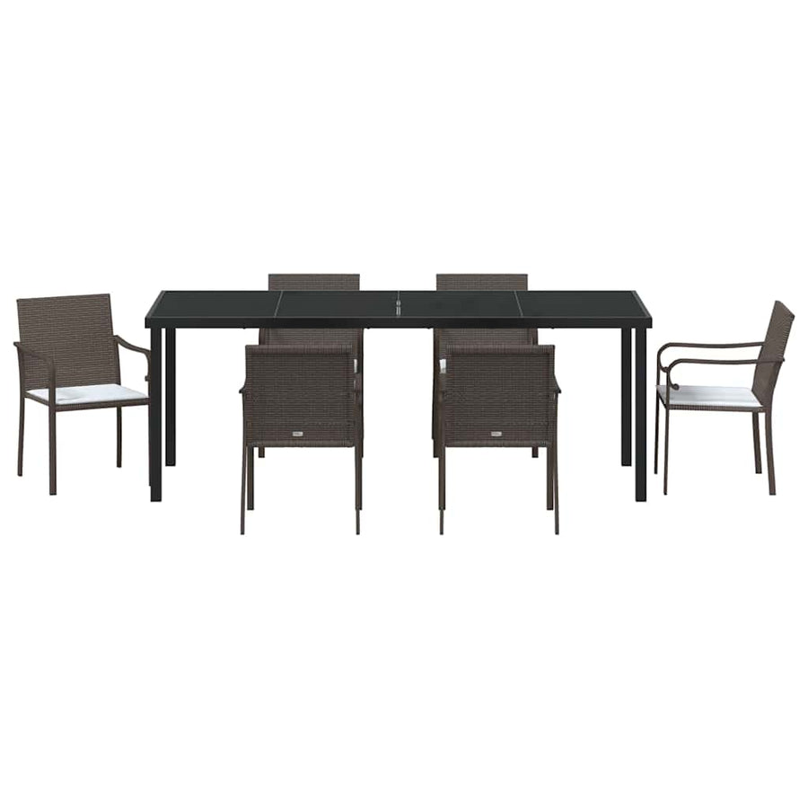 Tuin Eettafelset 7 Pcs Bruin En Zwart Pe Rattan