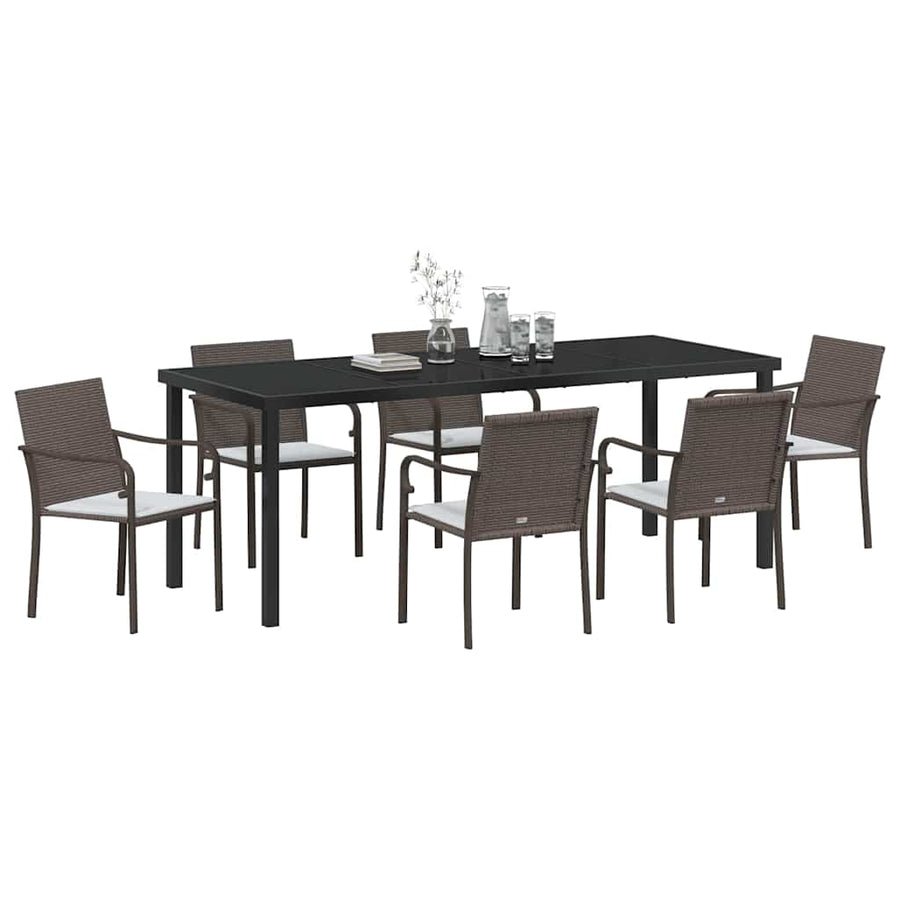Tuin Eettafelset 7 Pcs Bruin En Zwart Pe Rattan