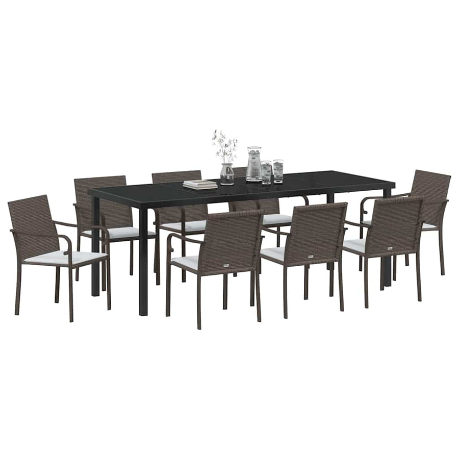 Tuin Eetset 9 Pcs Bruin Poly Riet