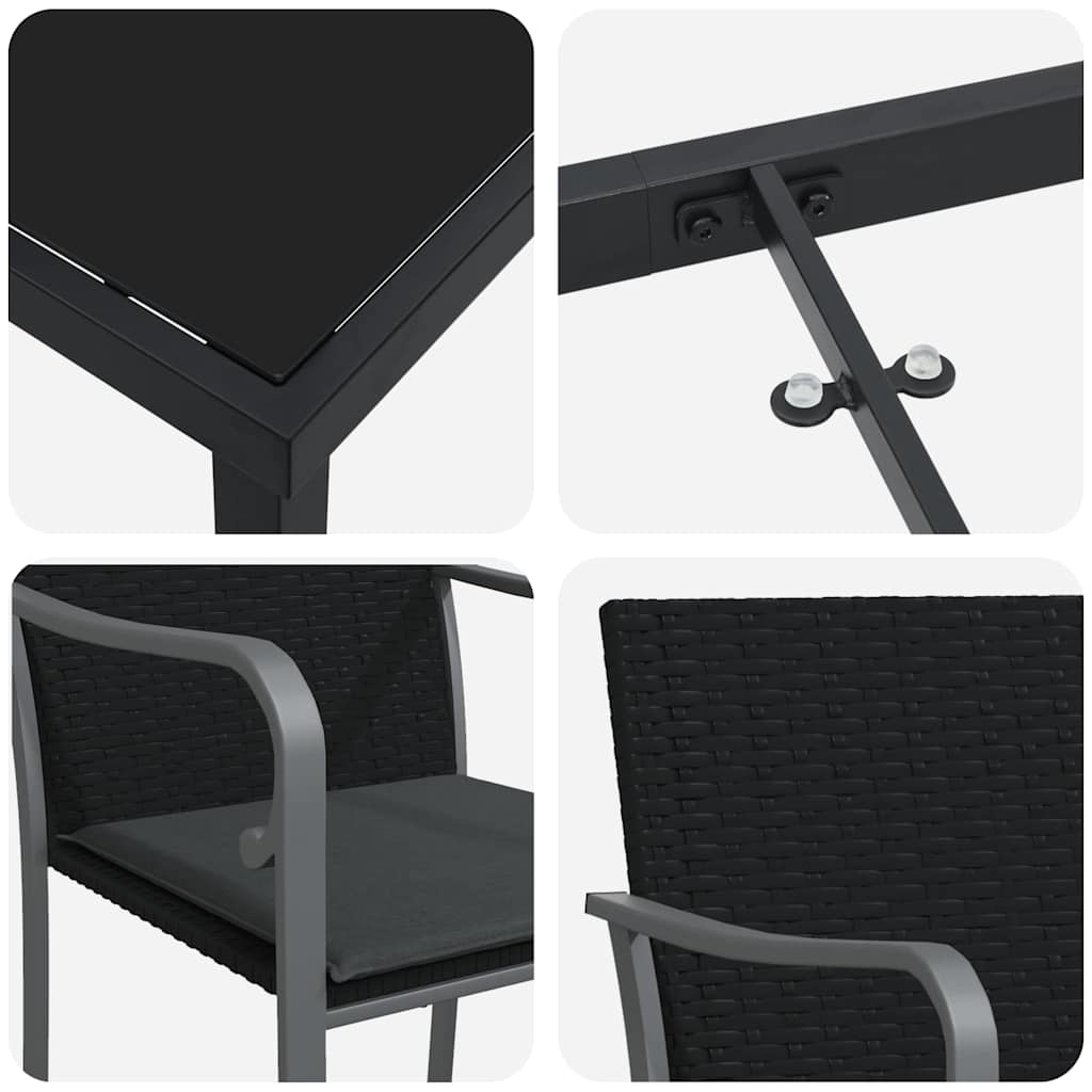 Tuin Eettafelset 7 Pcs Zwart En Grijs Pe Rattan