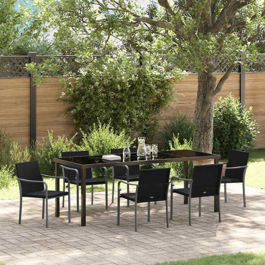 Tuin Eettafelset 7 Pcs Zwart En Grijs Pe Rattan