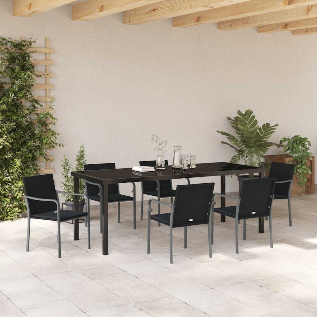 Tuin Eettafelset 7 Pcs Zwart En Grijs Pe Rattan