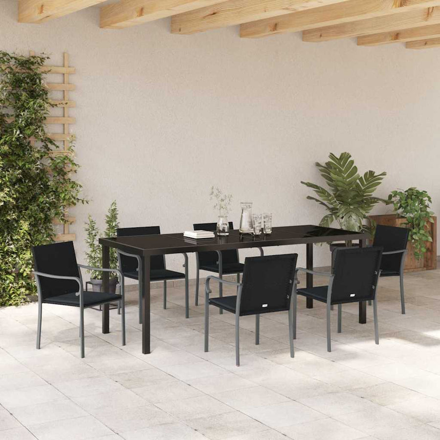 Tuin Eettafelset 7 Pcs Zwart En Grijs Pe Rattan