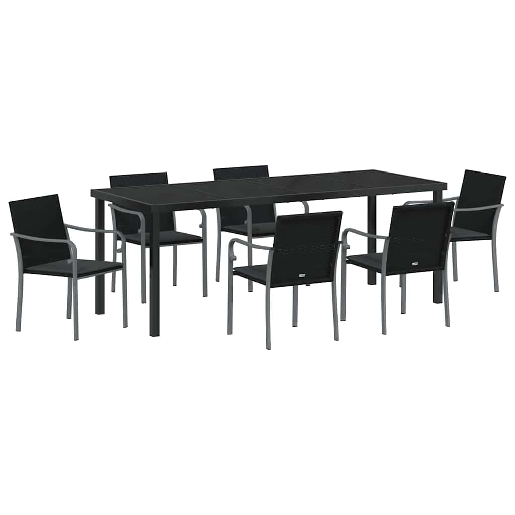 Tuin Eettafelset 7 Pcs Zwart En Grijs Pe Rattan