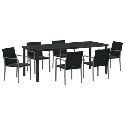 Tuin Eettafelset 7 Pcs Zwart En Grijs Pe Rattan