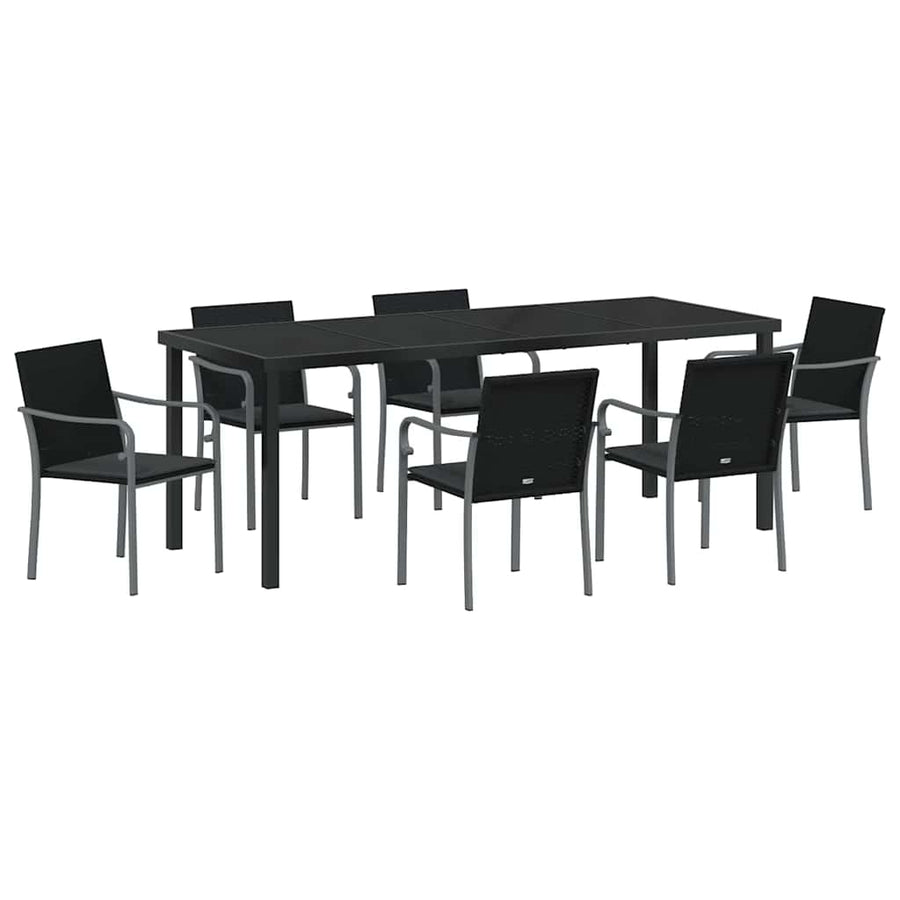 Tuin Eettafelset 7 Pcs Zwart En Grijs Pe Rattan