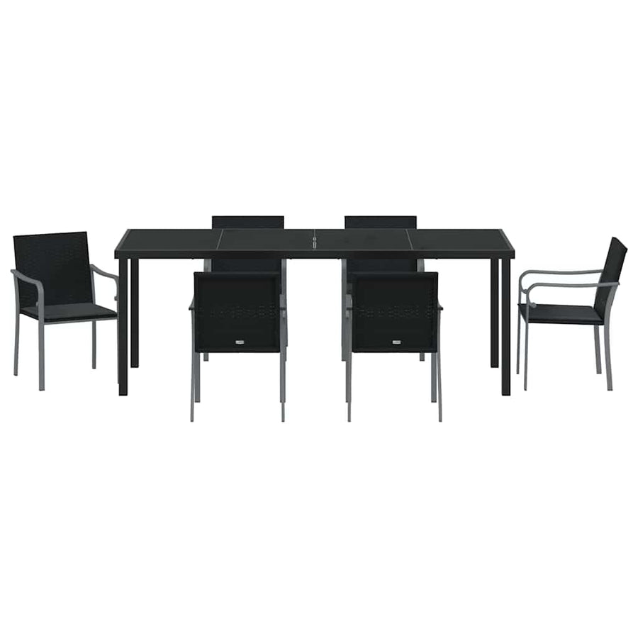 Tuin Eettafelset 7 Pcs Zwart En Grijs Pe Rattan