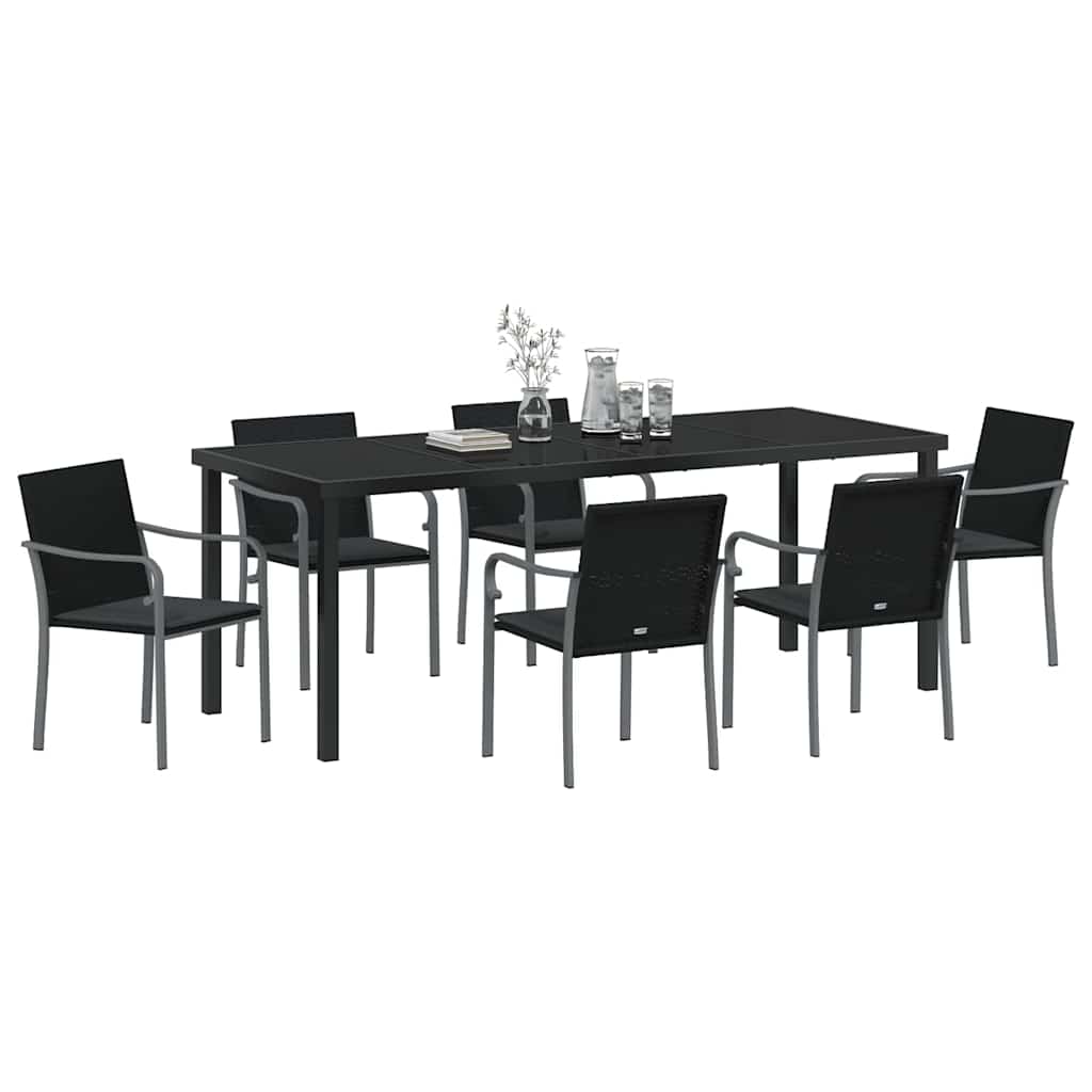 Tuin Eettafelset 7 Pcs Zwart En Grijs Pe Rattan