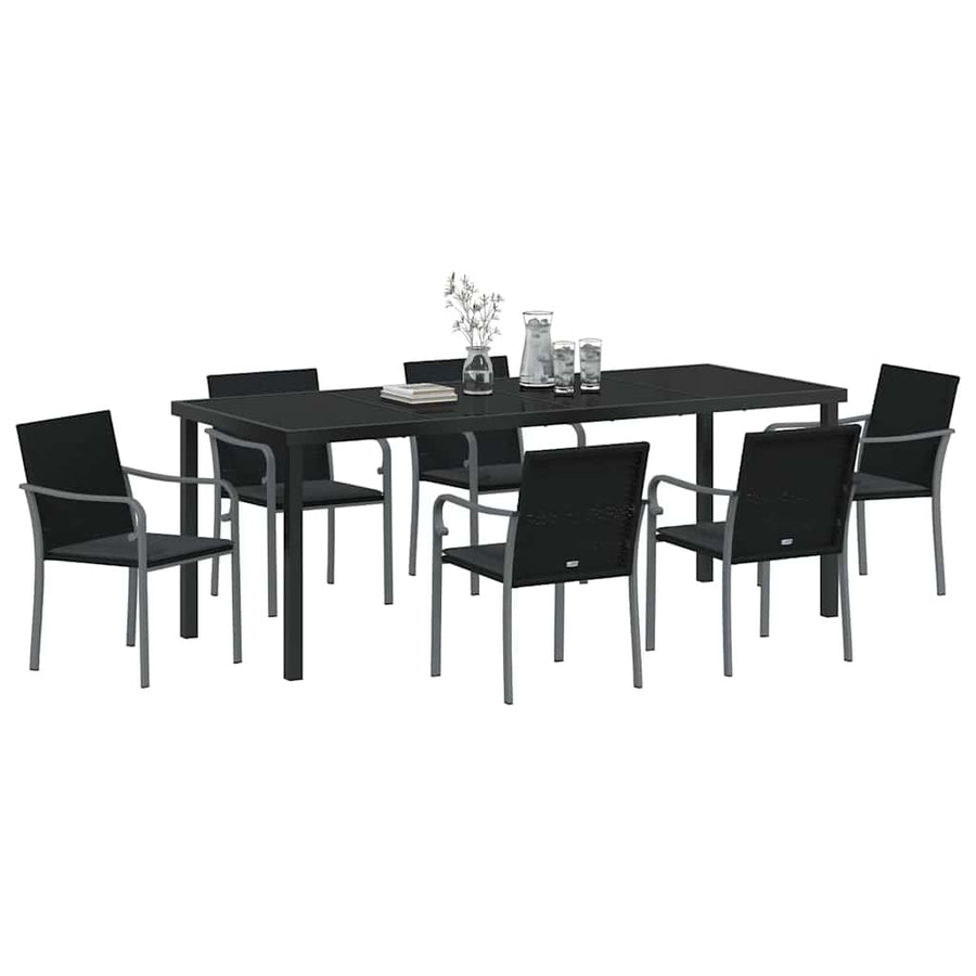 Tuin Eettafelset 7 Pcs Zwart En Grijs Pe Rattan
