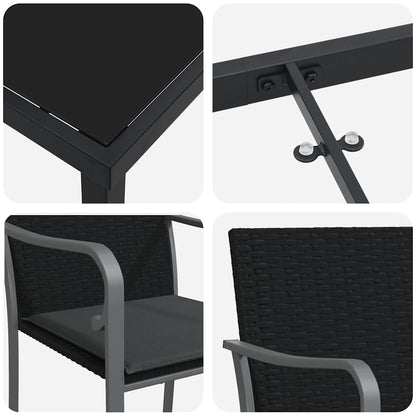 Tuin Eettafelset 9 Pcs Zwart En Grijs Pe Rattan