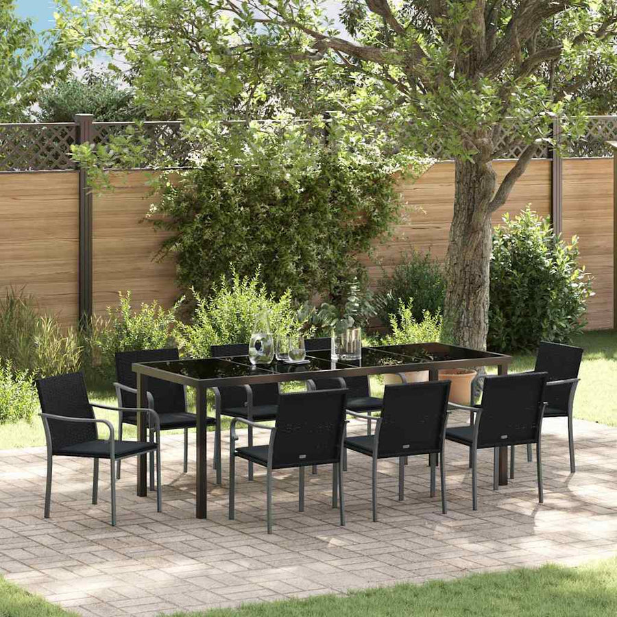Tuin Eettafelset 9 Pcs Zwart En Grijs Pe Rattan