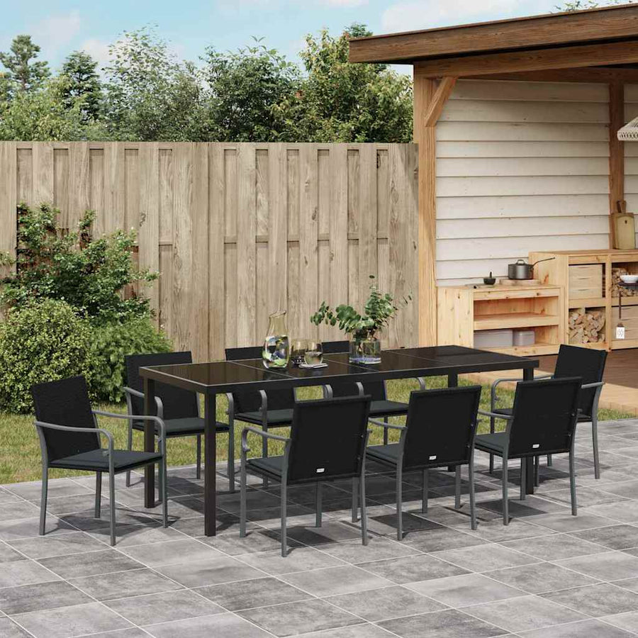 Tuin Eettafelset 9 Pcs Zwart En Grijs Pe Rattan