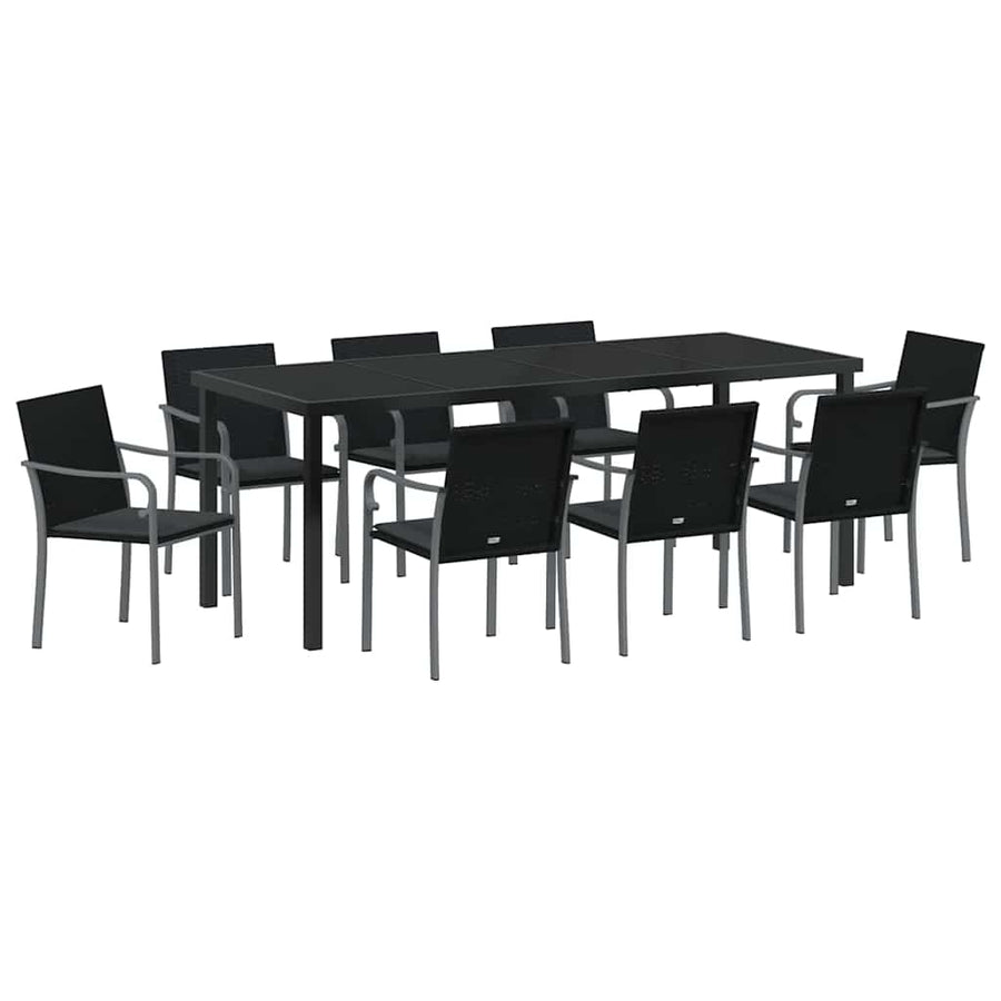 Tuin Eettafelset 9 Pcs Zwart En Grijs Pe Rattan