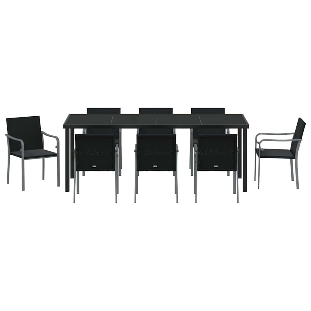 Tuin Eettafelset 9 Pcs Zwart En Grijs Pe Rattan