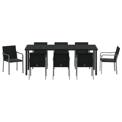 Tuin Eettafelset 9 Pcs Zwart En Grijs Pe Rattan