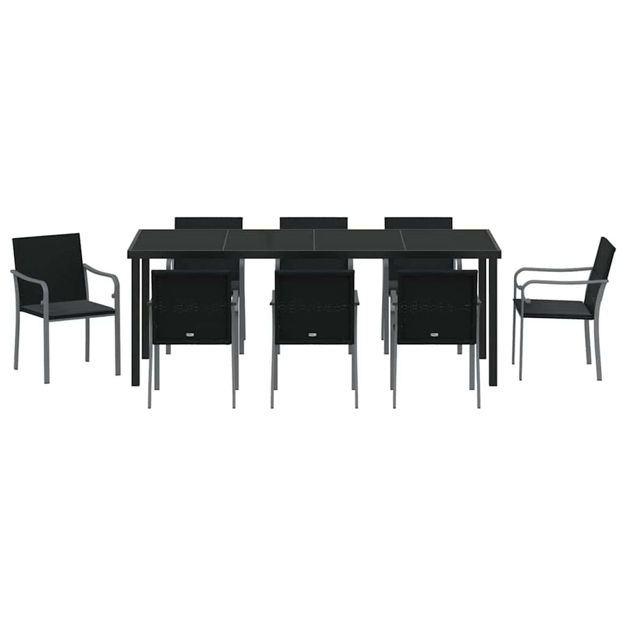 Tuin Eettafelset 9 Pcs Zwart En Grijs Pe Rattan