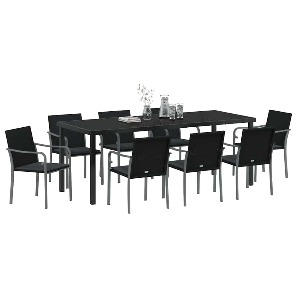Tuin Eettafelset 9 Pcs Zwart En Grijs Pe Rattan
