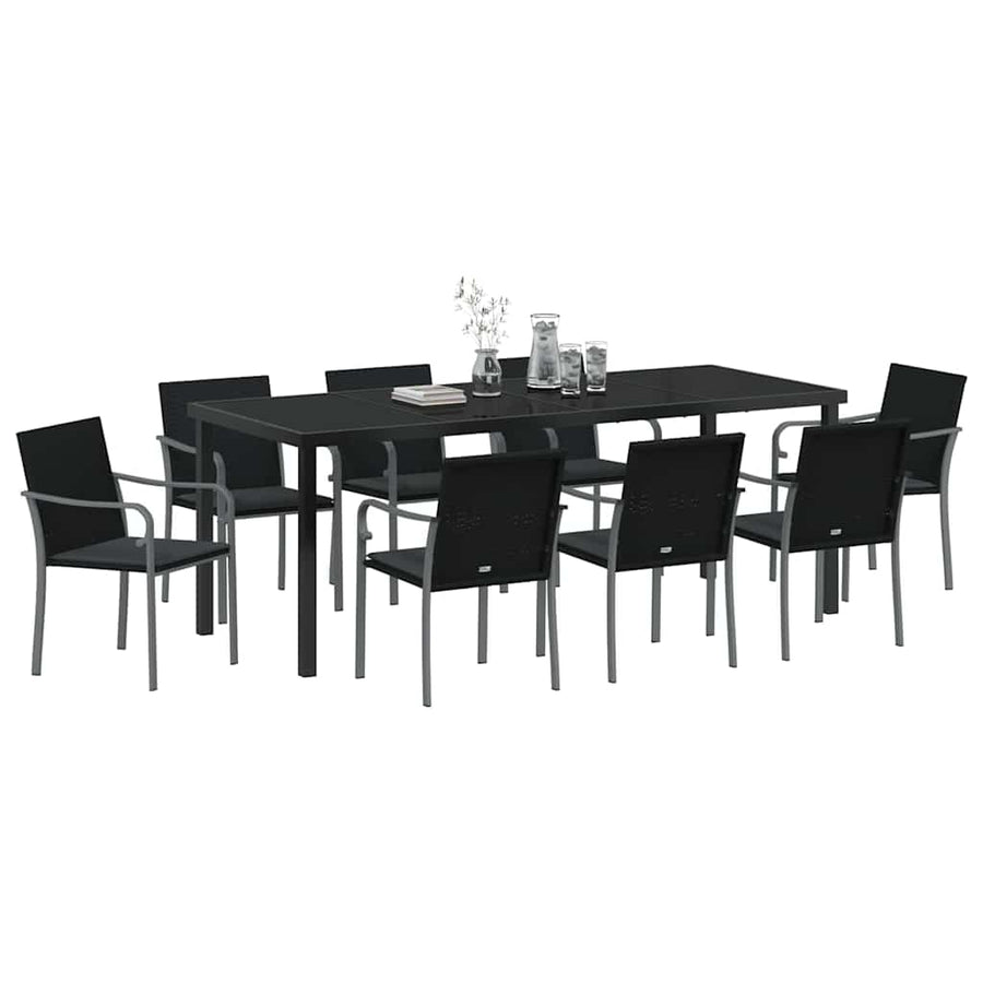 Tuin Eettafelset 9 Pcs Zwart En Grijs Pe Rattan