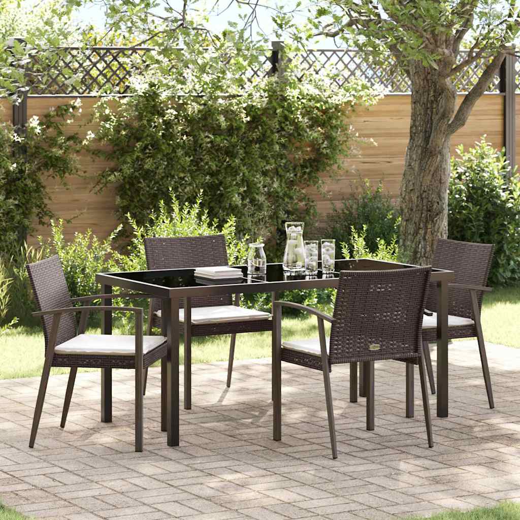 Tuin eettafelset 5 pcs Bruin en zwart PE Rattan