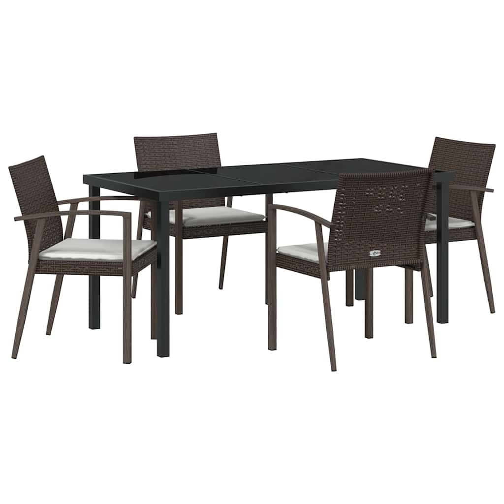 Tuin eettafelset 5 pcs Bruin en zwart PE Rattan