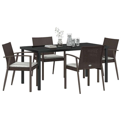 Tuin eettafelset 5 pcs Bruin en zwart PE Rattan