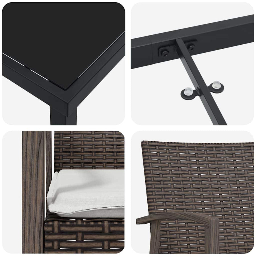 Tuin Eettafelset 7 Pcs Bruin En Zwart Pe Rattan