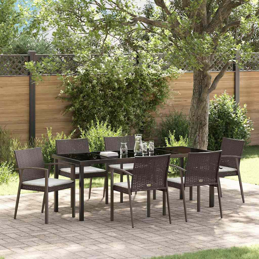 Tuin Eettafelset 7 Pcs Bruin En Zwart Pe Rattan