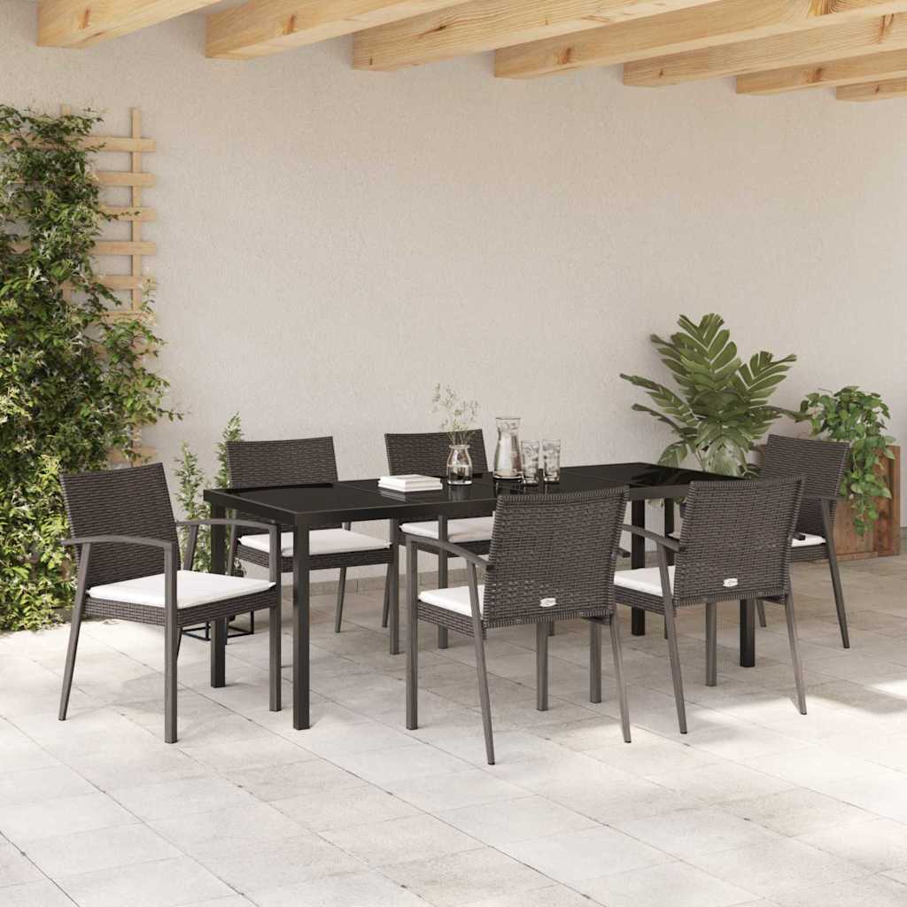Tuin Eettafelset 7 Pcs Bruin En Zwart Pe Rattan