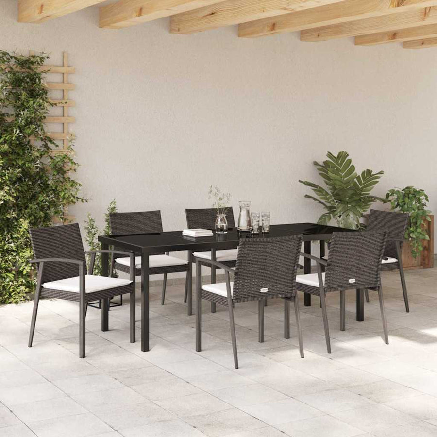 Tuin Eettafelset 7 Pcs Bruin En Zwart Pe Rattan
