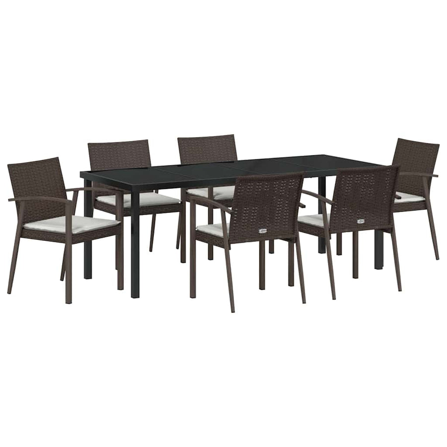 Tuin Eettafelset 7 Pcs Bruin En Zwart Pe Rattan