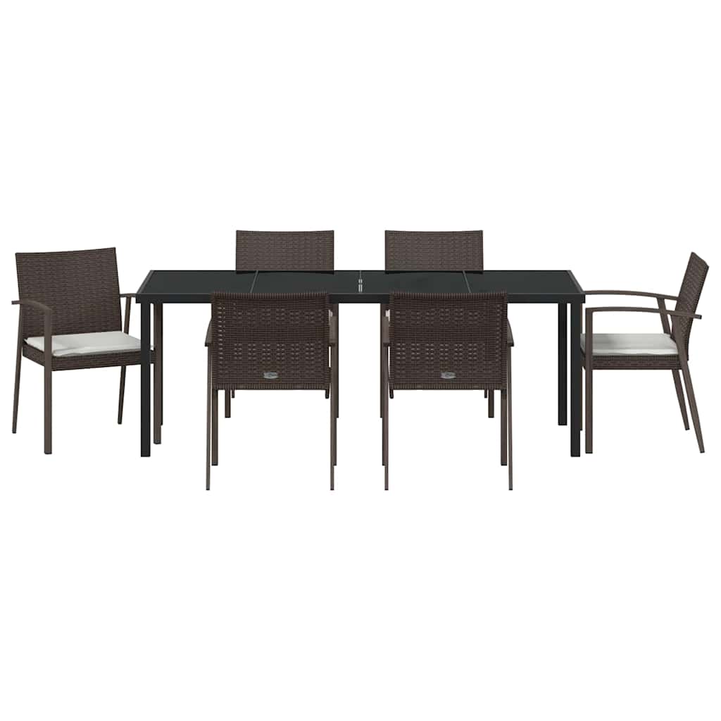 Tuin Eettafelset 7 Pcs Bruin En Zwart Pe Rattan