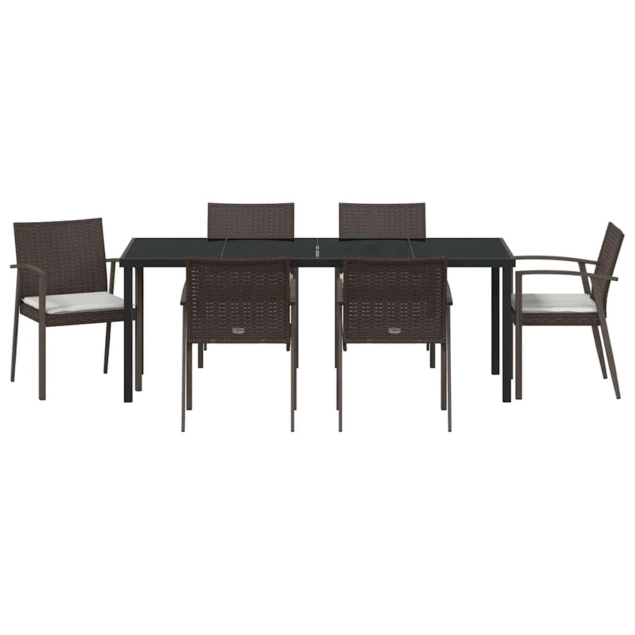 Tuin Eettafelset 7 Pcs Bruin En Zwart Pe Rattan